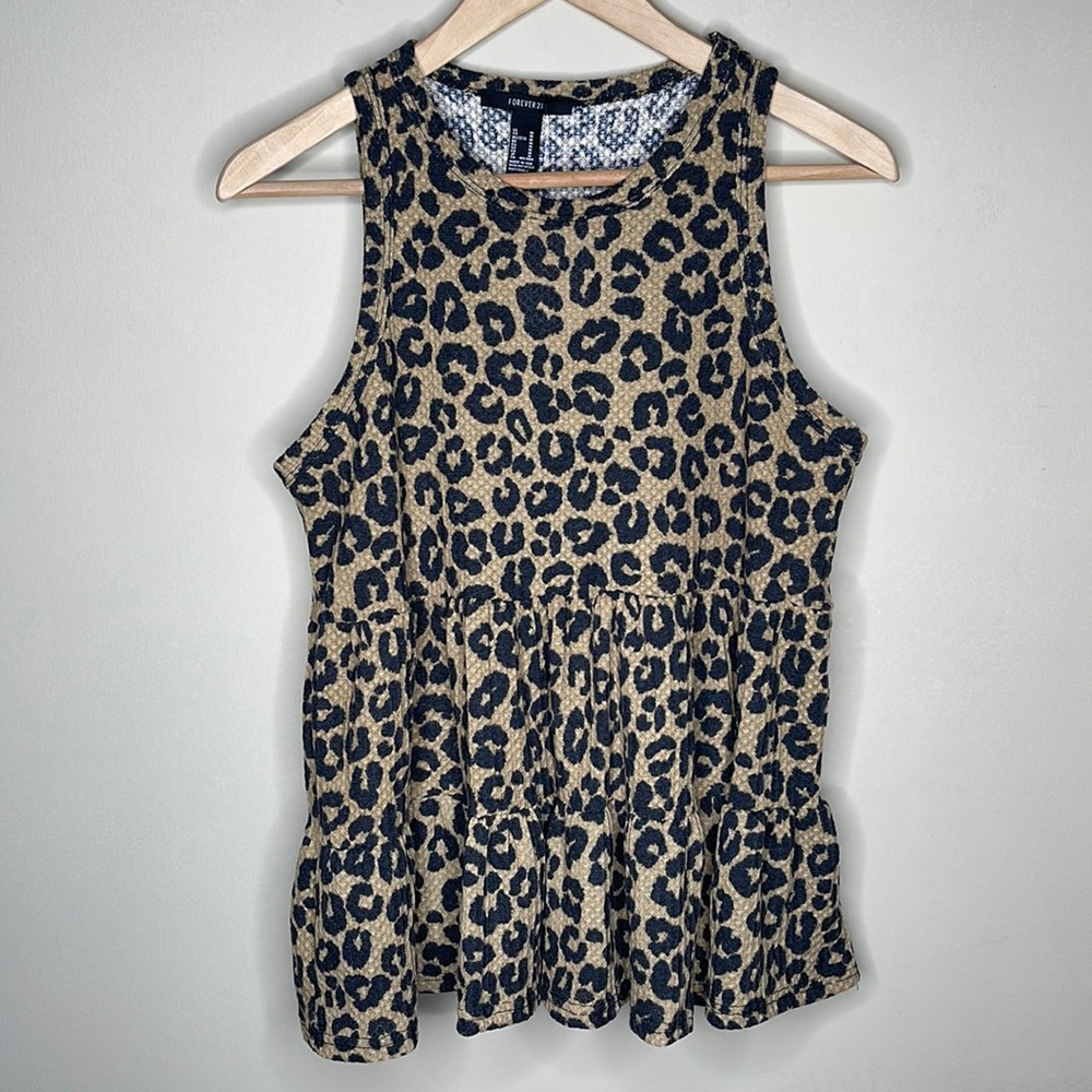 Forever 21 Leopard Print Ruffle Tiered Tank Top Size Medium New